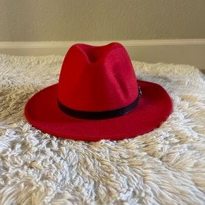 Red wide brim fedora hat